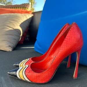SERGIO ROSSI RED PYTHON POINTED TOE HEELS